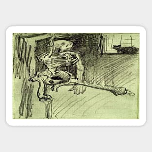 Hanging Skeleton and Cat (Vincent Van Gogh) Remake Sticker